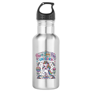 Botella De Agua Unicornio Paz Amor Pose Unicornio Fondo Blanco S