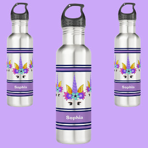 Botella De Agua Unicornio Personalizado De Vuelta A La Escuela