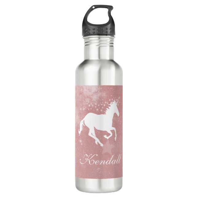 Botella De Agua Unicornio rosa personalizado (Anverso)