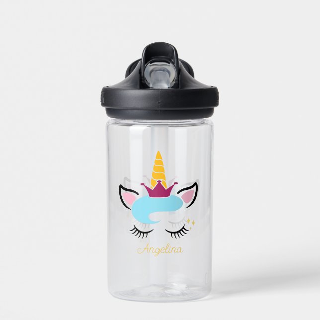 Botella De Agua Unicornio rosa y azul personalizado (Delante)