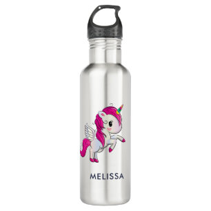 Botella De Agua Unicornio rosado con alas
