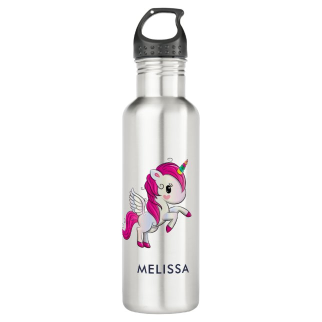 Botella De Agua Unicornio rosado con alas (Anverso)
