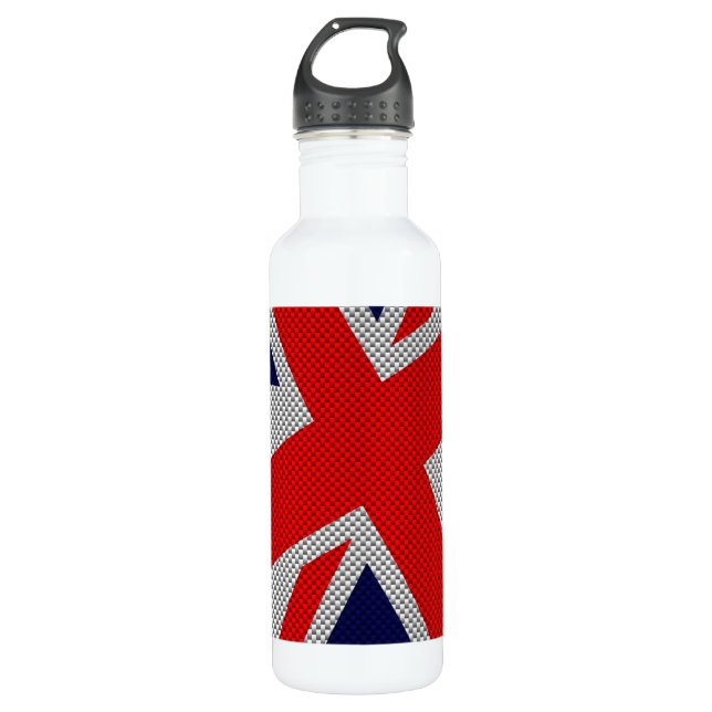 Botella De Agua Union Jack on Carbon Fibra Style Print (Anverso)