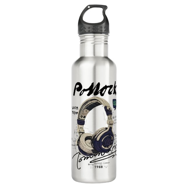 Botella De Agua Urban Retro Headphone Vibe Illustration (Anverso)