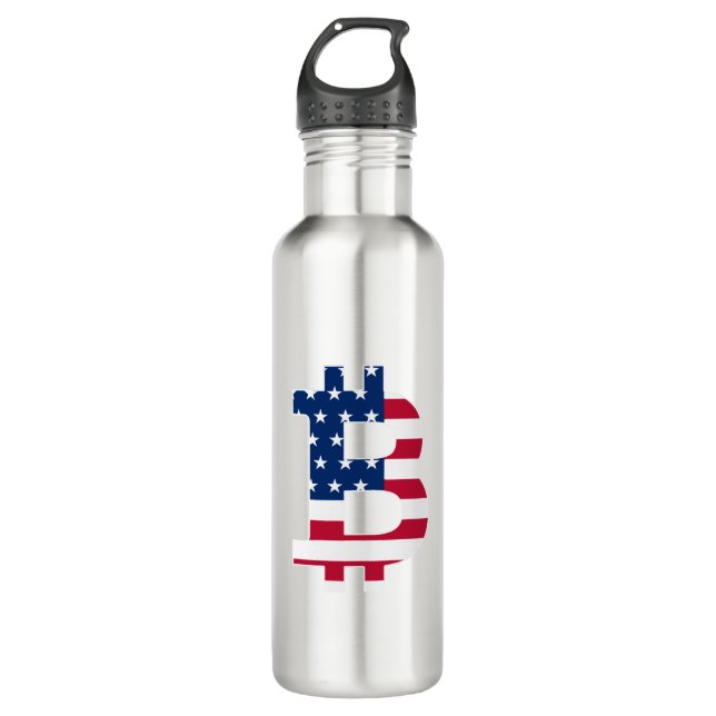 Botella De Agua Usa Flag Bitcoin-Bitcoin-Cryptocurrency-Blockchain (Anverso)