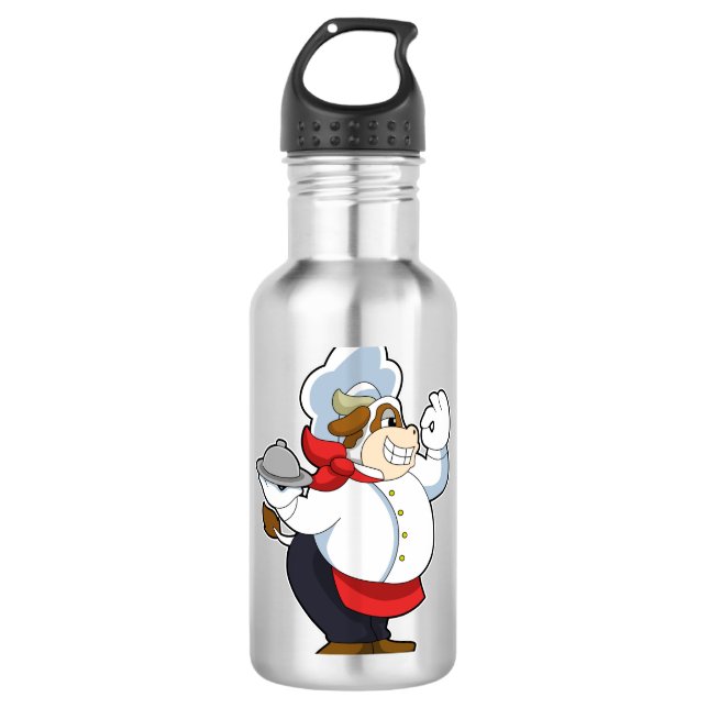 Botella De Agua Vaca como camarero con plato de servicio (Anverso)