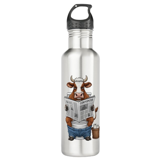 Botella De Agua Vaca con inodoro, divertido animal de granja (Anverso)