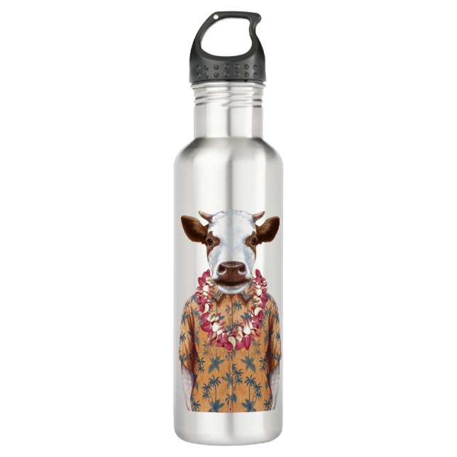 Botella De Agua Vaca de la camisa hawaiana (Anverso)