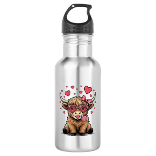 Botella De Agua Vaca de las Tierras Altas Valentín Corazón Gafas V