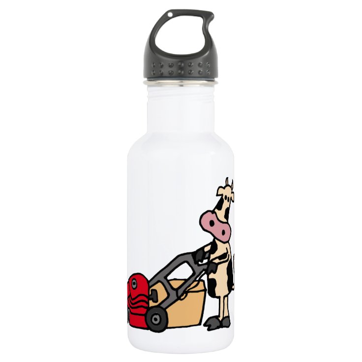 Botella De Agua Vaca divertida que empuja el dibujo animado rojo 