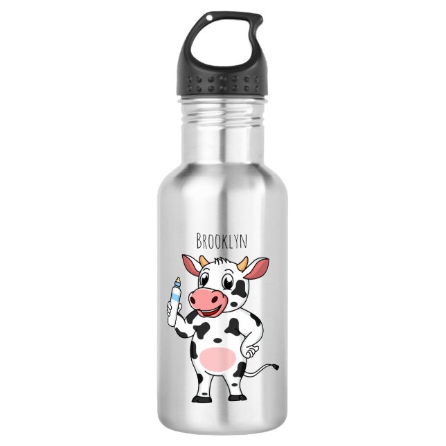 Botella De Agua Vaca feliz con personalizado de biberón (Anverso)