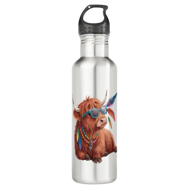 Botella De Agua Vaca Highland , Vaca Guay , Cristal de sol (Anverso)