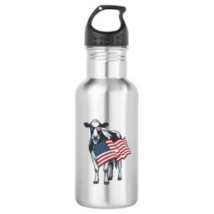 Botella De Agua Vaca Patriótica Bandera Americana Diseño de Grabad