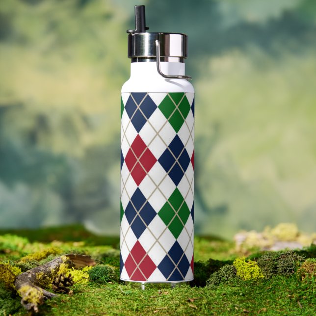 Botella De Agua Vacío Thor de argyle rojo y azul (Exterior)