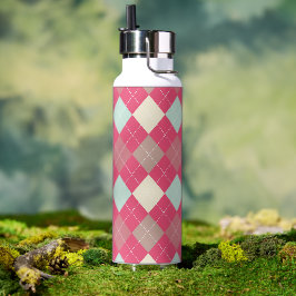 Botella De Agua Vacío Thor de argyle rosa y verde