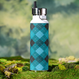 Botella De Agua Vacío Thor Turquoise & Black Argyle