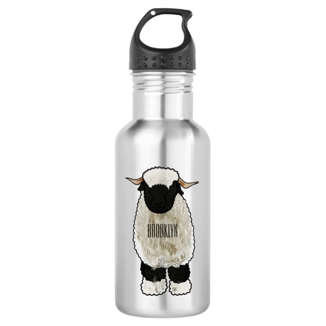 Botella De Agua Valais Blacknose ilustracion personalizado ovino (Anverso)
