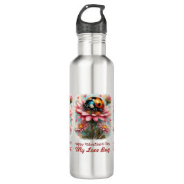 Botella De Agua  Valentine Love Bug on Blossoms Rose