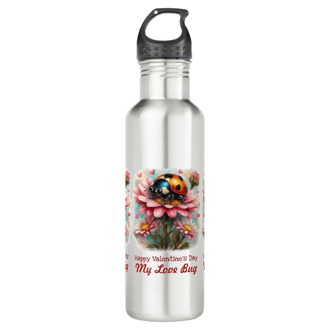 Botella De Agua  Valentine Love Bug on Blossoms Rose (Anverso)