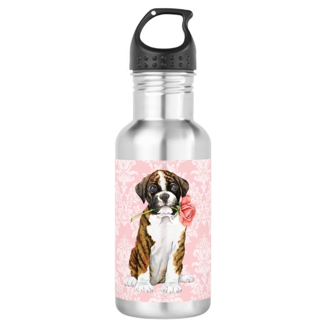 Botella De Agua Valentine Rosa Boxer (Anverso)