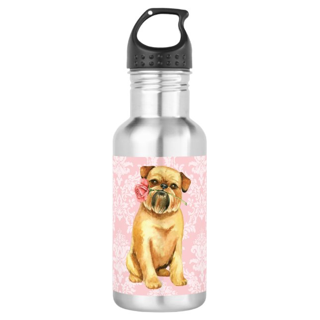 Botella De Agua Valentine Rosa Brussels Griffon (Anverso)