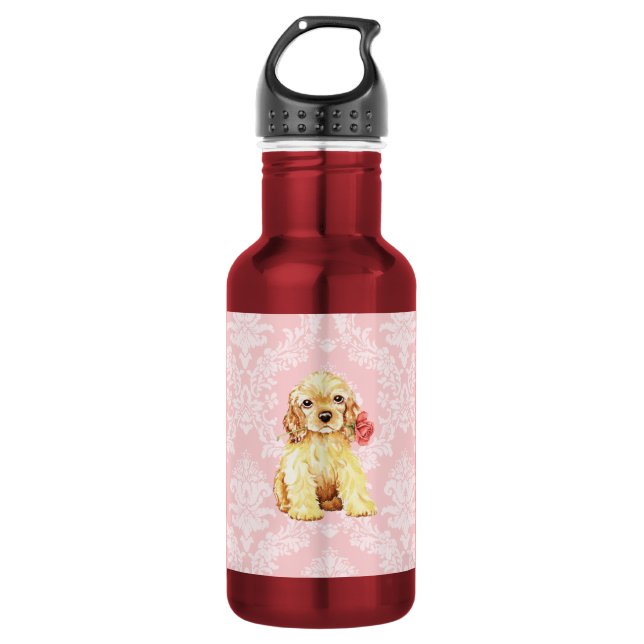 Botella De Agua Valentine Rosa Cocker (Anverso)