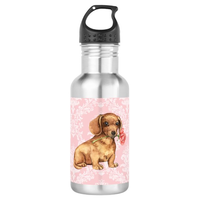 Botella De Agua Valentine Rosa Dachshund (Anverso)