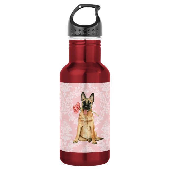 Botella De Agua Valentine Rosa Malinois (Anverso)