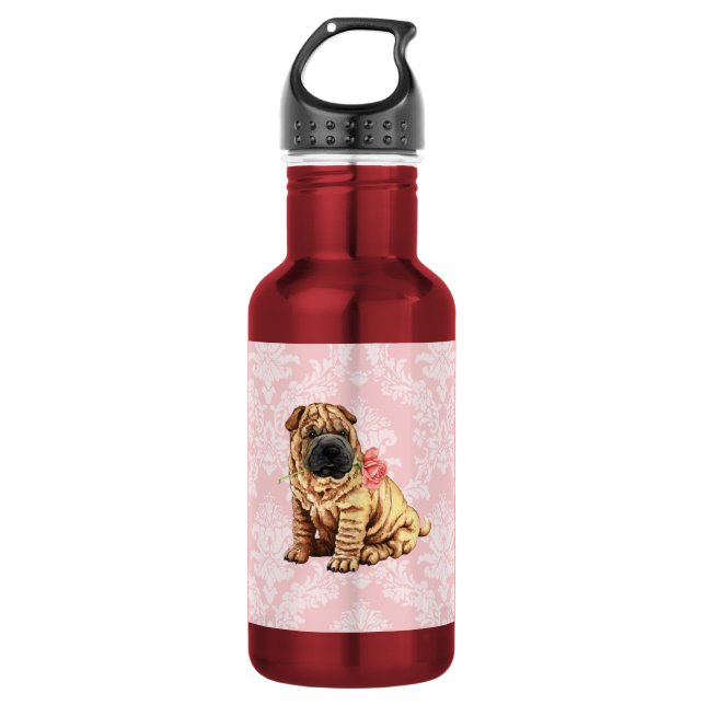 Botella De Agua Valentine Rosa Shar-Pei (Anverso)