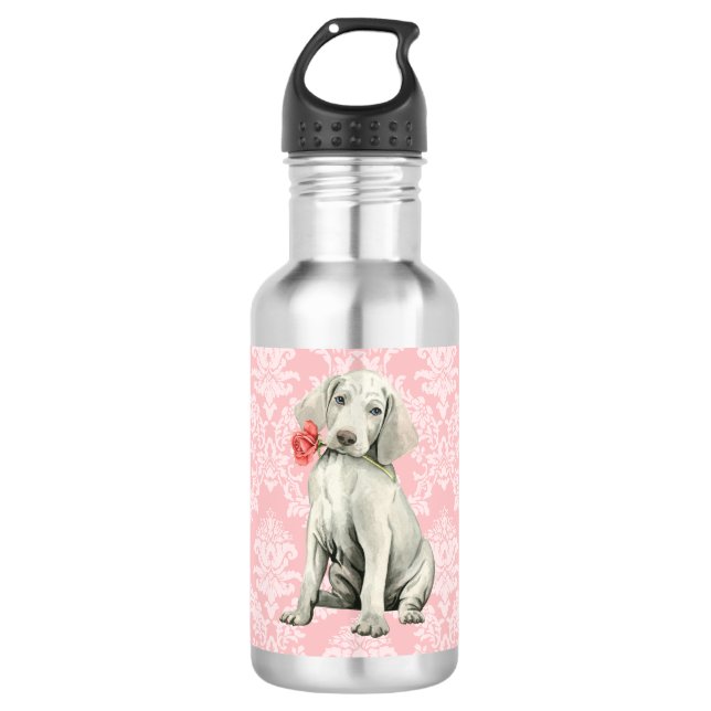 Botella De Agua Valentine Rosa Weimaraner (Anverso)
