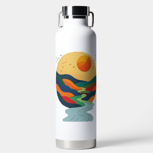 Botella De Agua Valle del Atardecer Dorado (Delantero)