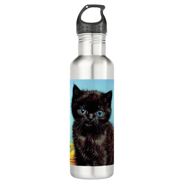 Botella De Agua Van Gogh Black Kitten con yarn (Anverso)