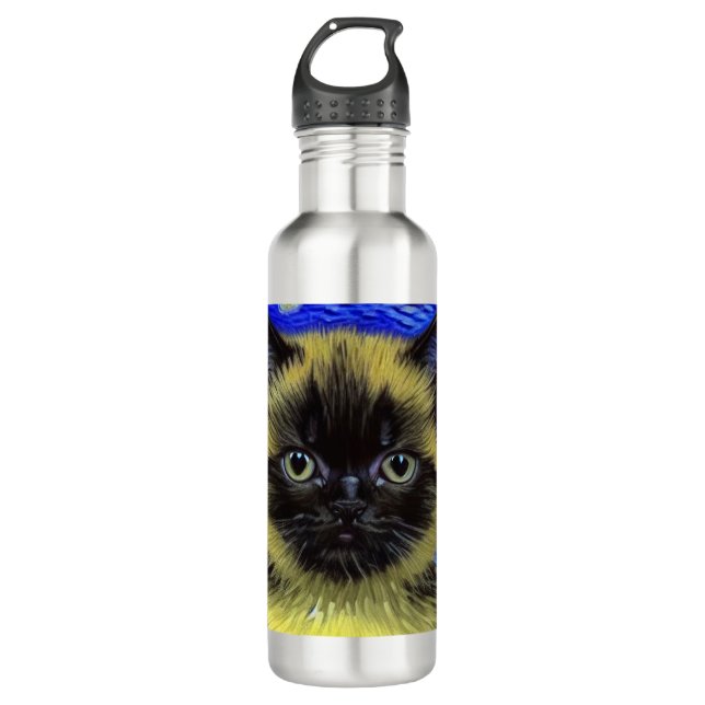 Botella De Agua Van Gogh Starry Night Siamese Cat (Anverso)