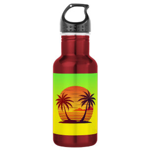Botella De Agua Vector atardecer con palmeras