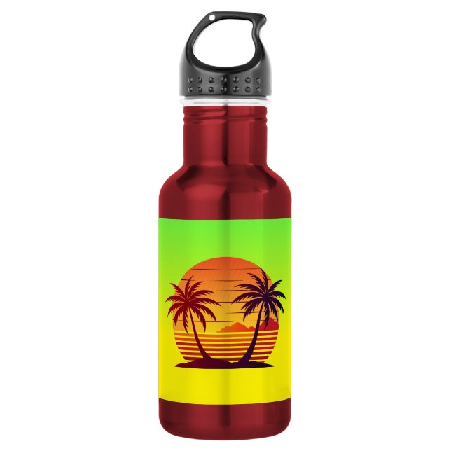 Botella De Agua Vector atardecer con palmeras (Anverso)