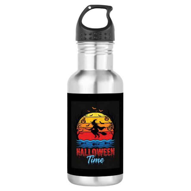 Botella De Agua Vector Bruja Atardecer Halloween (Anverso)