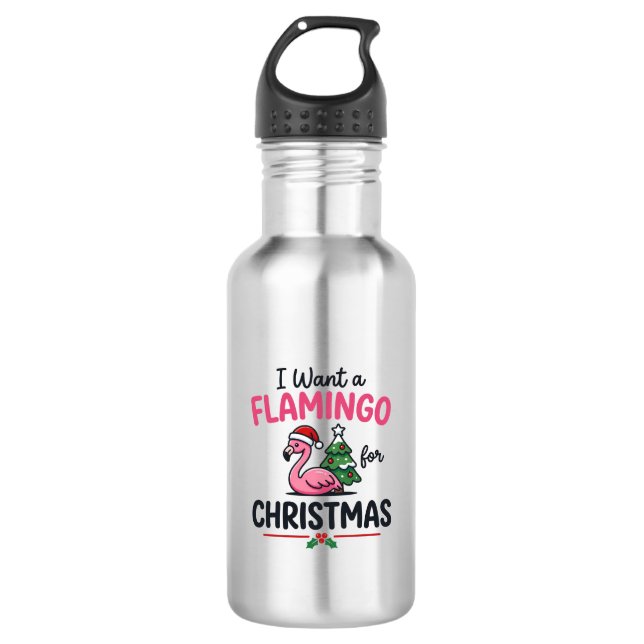 Botella De Agua Vector de cita de Navidad de flamenco (Anverso)