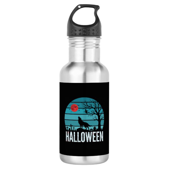 Botella De Agua Vector Luna Cementerio Lobo Halloween (Anverso)