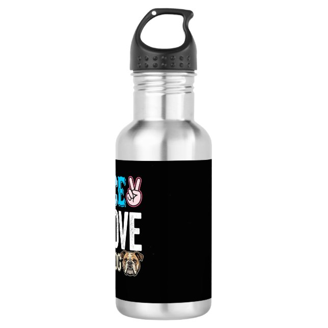 Botella De Agua Vector Perro Bulldog Paz Amor (Anverso)