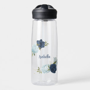 Botella De Agua vegetación floral azul polvorienta marina