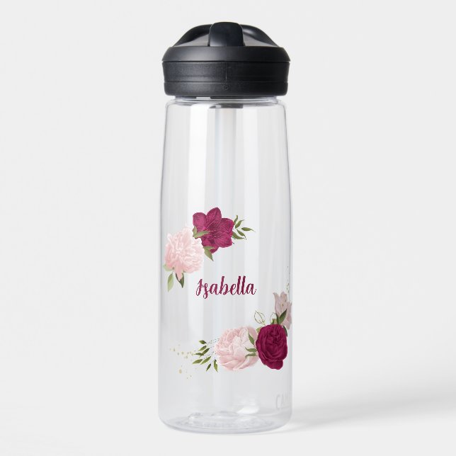 Botella De Agua vegetación floral rosa magenta (Delante)
