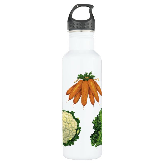 Botella De Agua Vegetales de época; zanjas, coliflor, lechuga (Anverso)