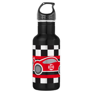 Botella De Agua Vehículo de Carreras y niños con bandera llamados 