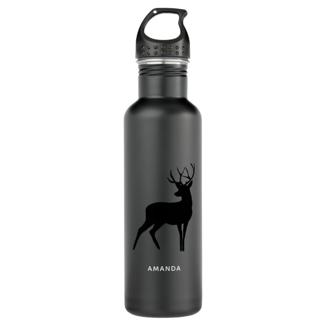 Botella De Agua Venado con Antlers Silueta Negra (Anverso)