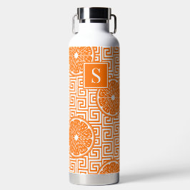 Botella De Agua Verano Elegante Cítrico Naranja sobre Llave Griega