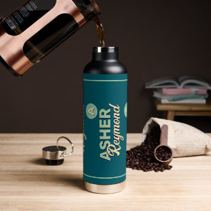 Botella de agua Verde azulada oscura con nombre