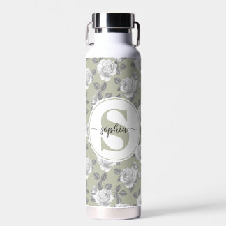 Botella de agua verde de 22 oz.Rosa Jardín Monogra