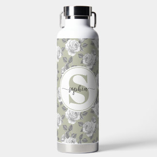 Botella de agua verde de 32 oz.Rosa Garden Monogra