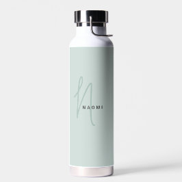 Botella De Agua Verde salvia | Personalizado Monograma Nombre de g