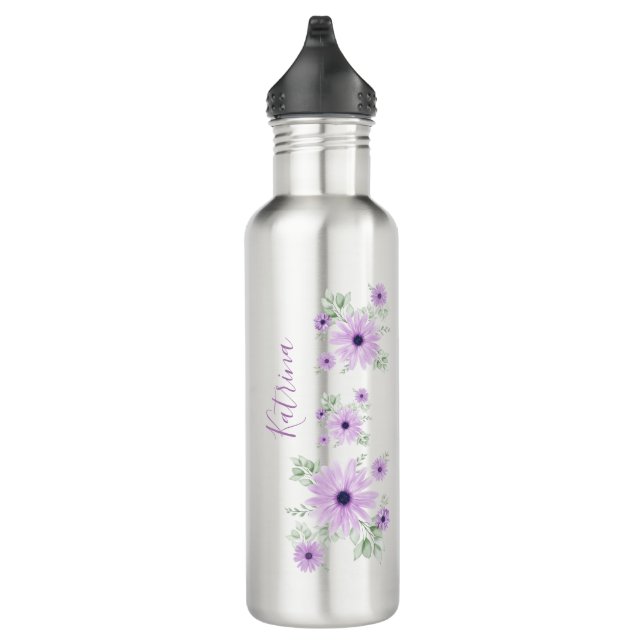 Botella De Agua Verde violeta personalizado, flores acuáticas (Derecha)